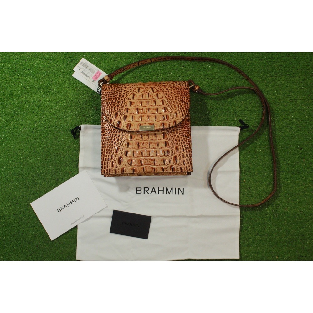 BRAHMIN Crossbody Kimmie Toasted Melbourne Purse Leather Croc Embossed Bag NEW